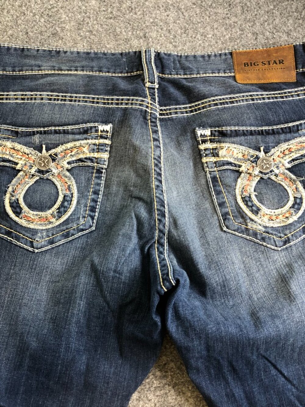 Big Star Voyager Jeans Mens 36x34 Blue Stretch Embroidered Flap Pockets Western